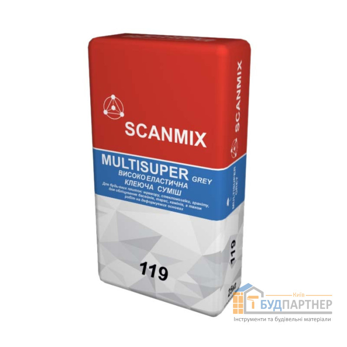 Клей для плитки еластичний Scanmix Multisuper 119 сірий (25 кг) - купити у Києві у Києві
